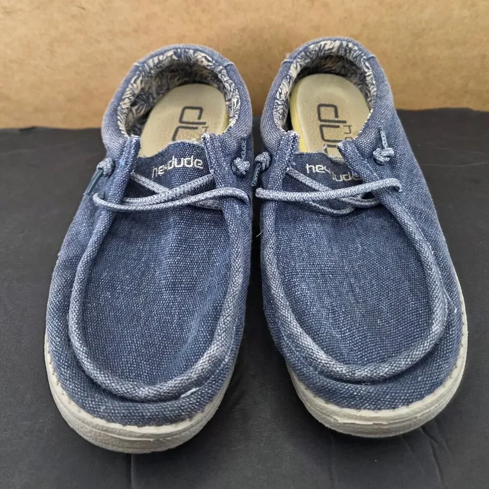 Hey Dude Wally Youth blue denim slip-on loafer shoes size 3